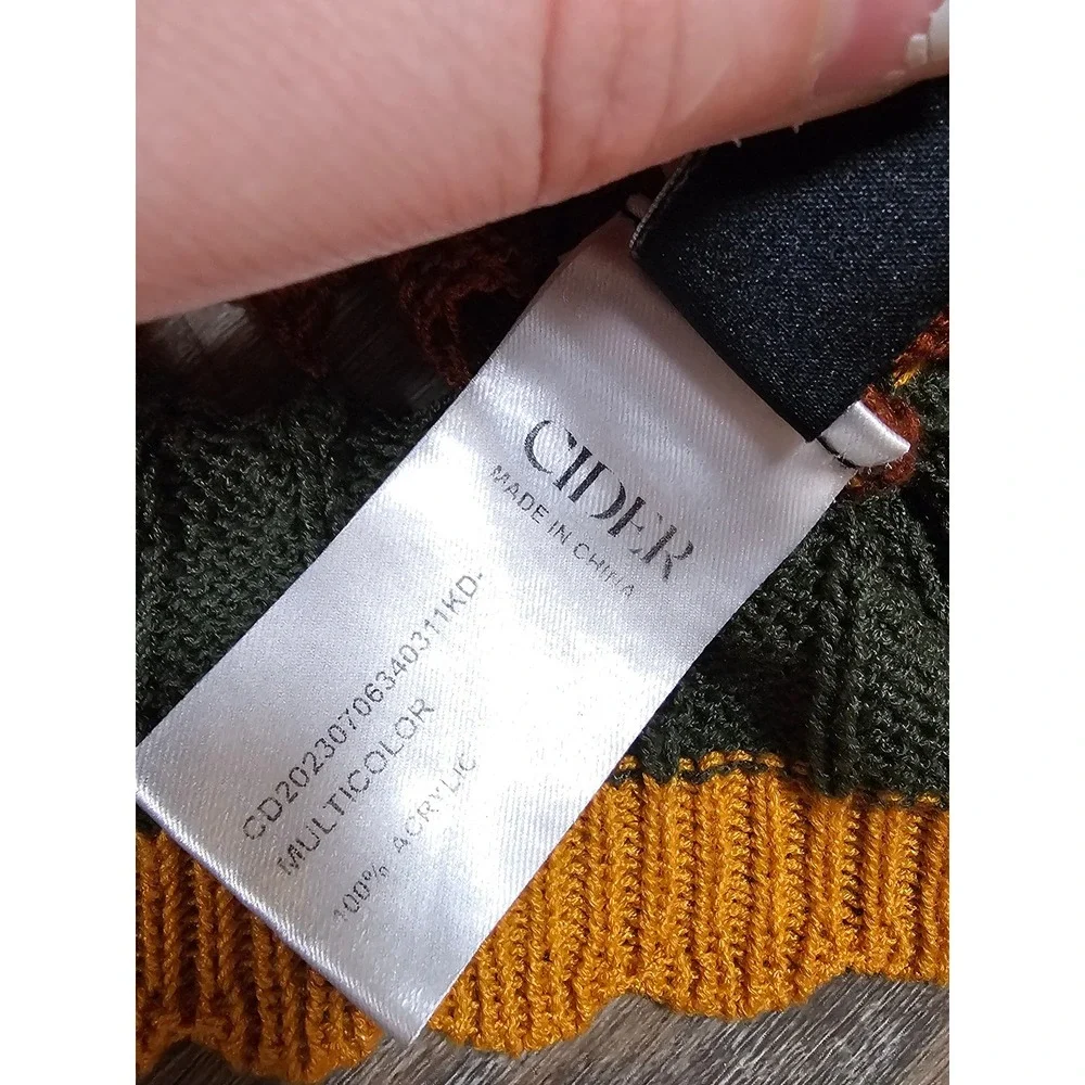Boho Striped Open Knit Cropped Cardigan Sweater Tie Front Earth Tones Medium